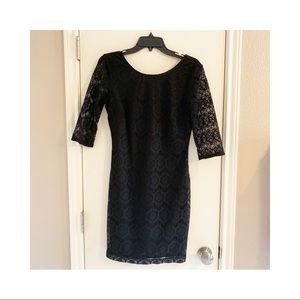 IN San Francisco Black Three-Fourth Sleeve Lace Fitted Above Knee Dress 7